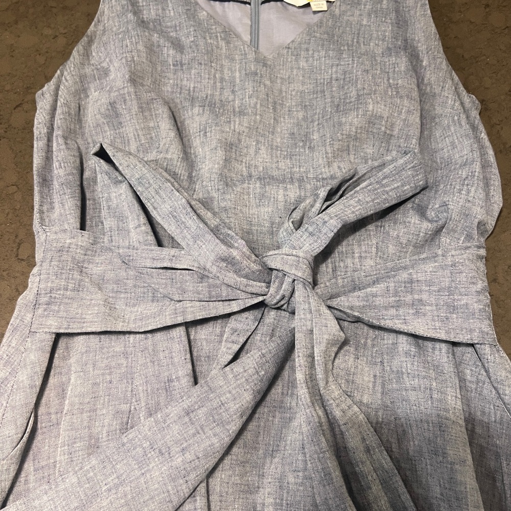Boden Soft Linen Blue Midi Dress with Tie Waist